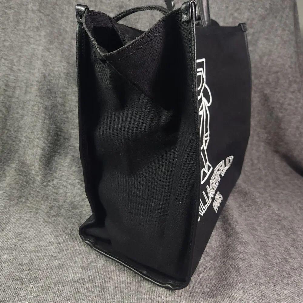 Karl Lagerfeld Paris Canvas Tote Top Zipper Double Handle Pockets Chic